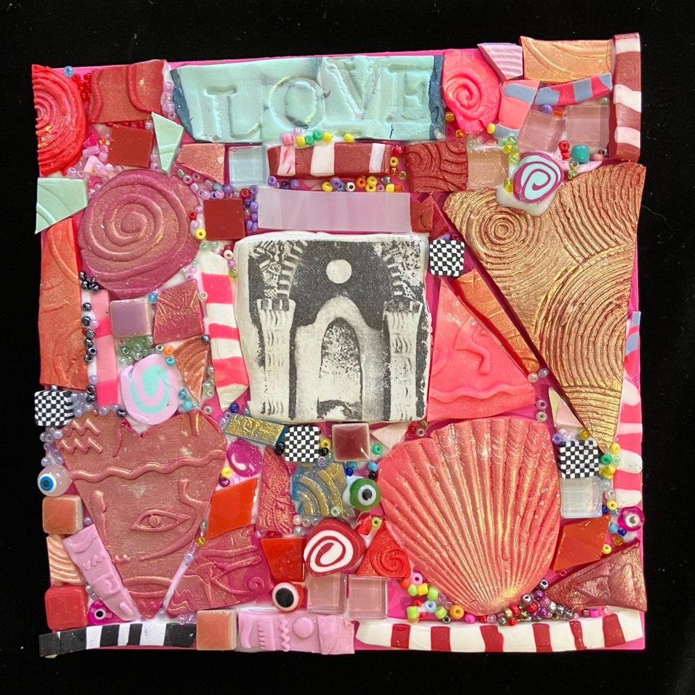 Handmade Mosaic Art “ Follow Your Bliss”Polymer Clay Original On Wood 6”